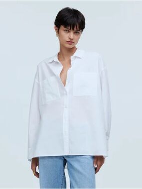 Madewell EUC White Oversized Square Hem Cotton Poplin Blouse Sz Large